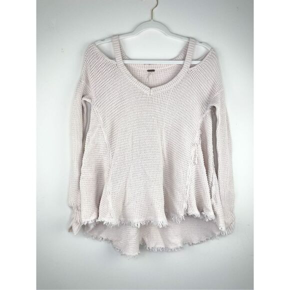 Free People Moonshine Cold Shoulder V-Neck Sweater in Beige / Cream Size XS - Picture 3 of 12